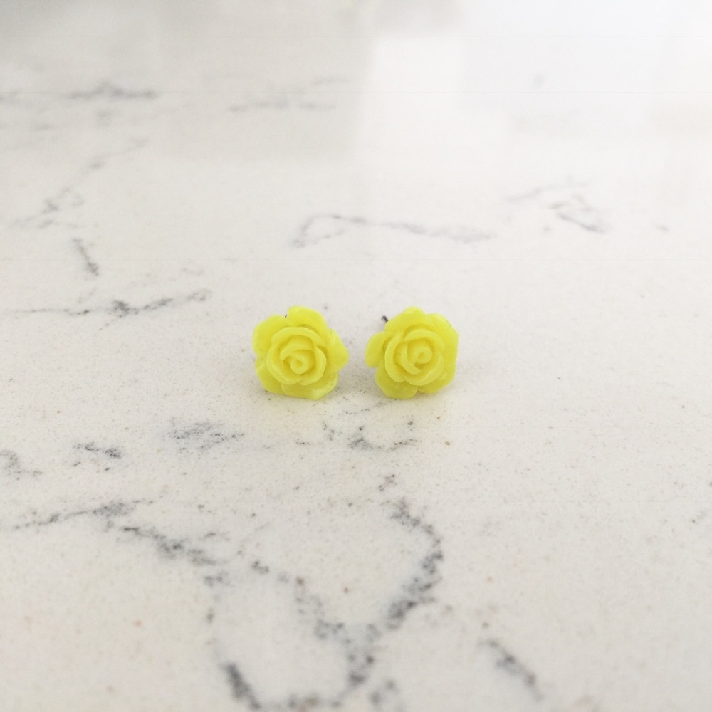 Sunny Yellow Rose Stud Earrings